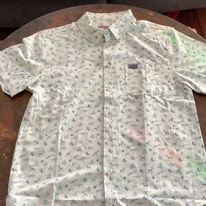 BURLEBO Men's Blue and White Patterned Button-Down Shirt